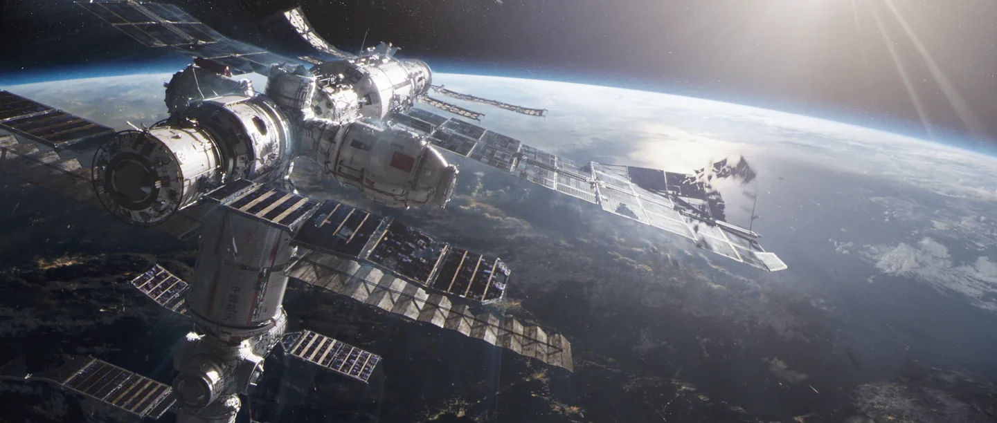 Orbital station above Earth in a publicity still for Gravity