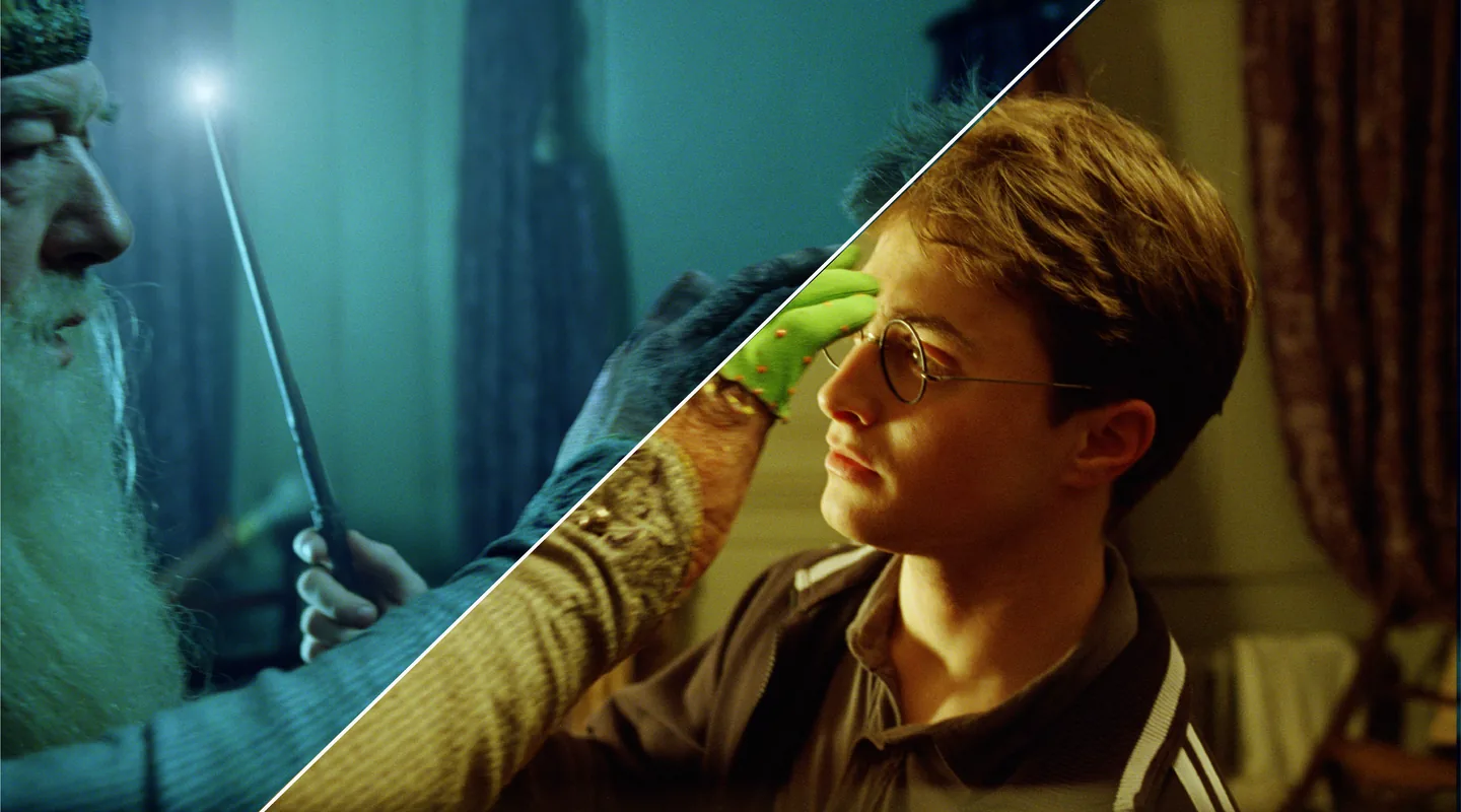 Before and after comparison from a Harry Potter sequence