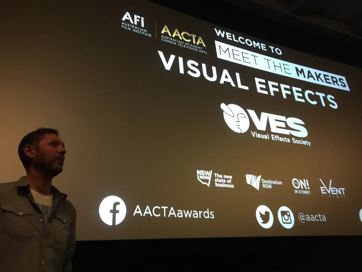 Ian Cope speaking at the AFI, AACTA and VES Meet the Makers event in Sydney in 2015